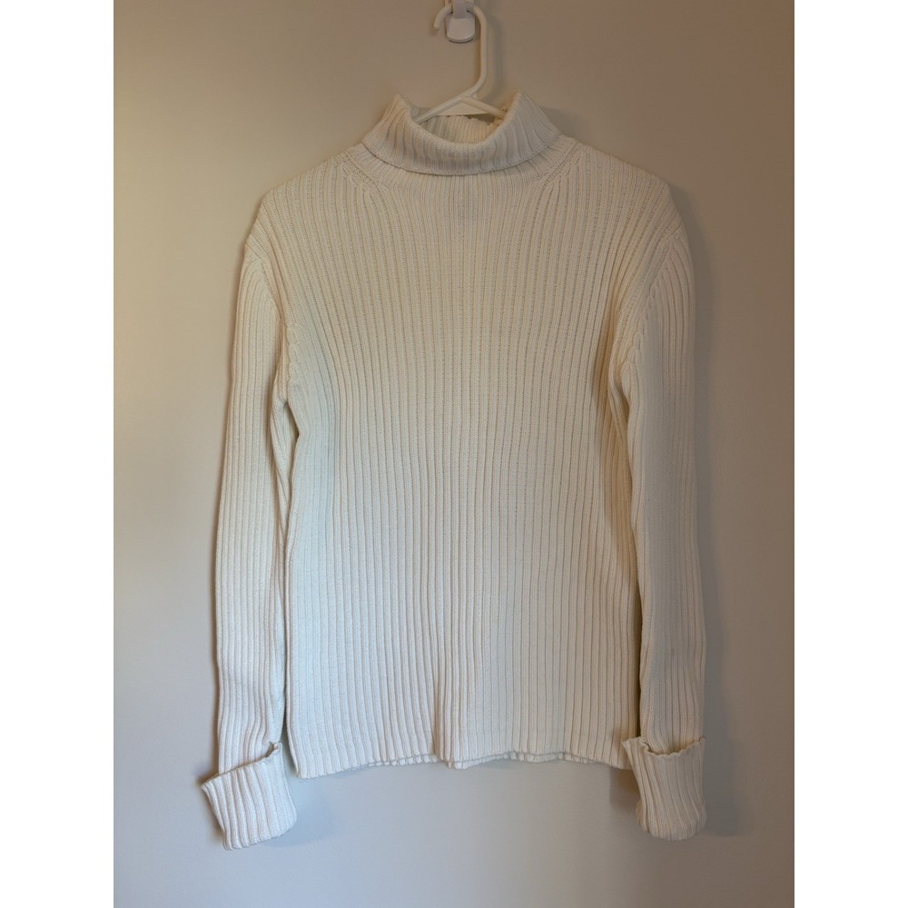 Vintage Gap Sweater Womens Large White Turtle Neck Ribbed Pullover Knit
